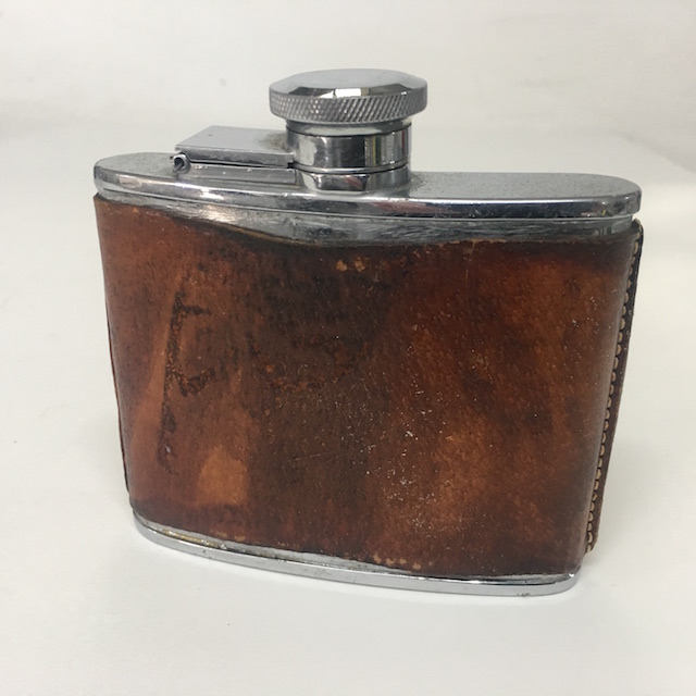 HIP FLASK, Brown Leather Case